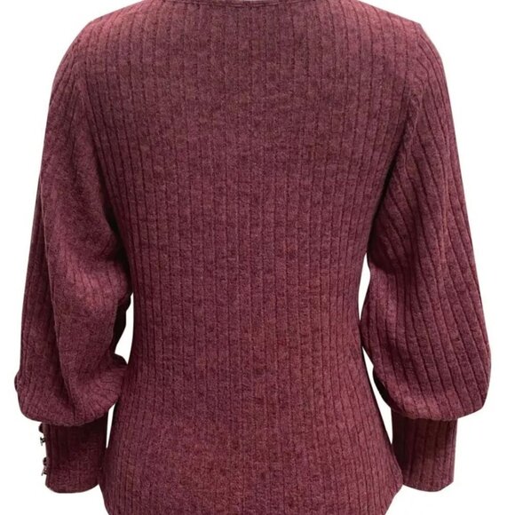 Womens Solid Ribbed Crew Neck Sweater - Picture 3 of 5
